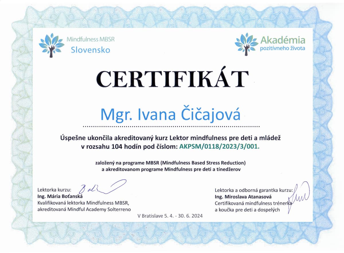Certifikát Lektor Mindfulness