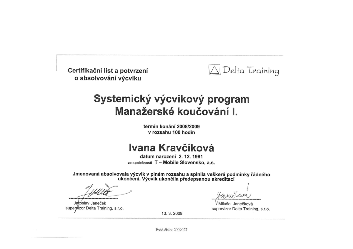 Certifikát Systemický koučink