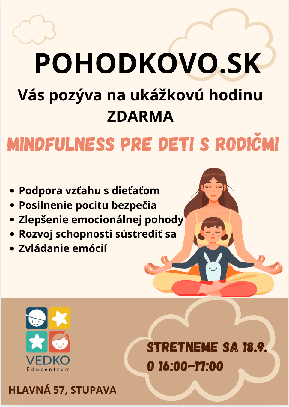 Ukážková hodina mindfulness pre deti s rodičmi - plagát